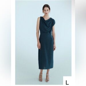 Zara dress with draped neckline - dark turquoise - size L